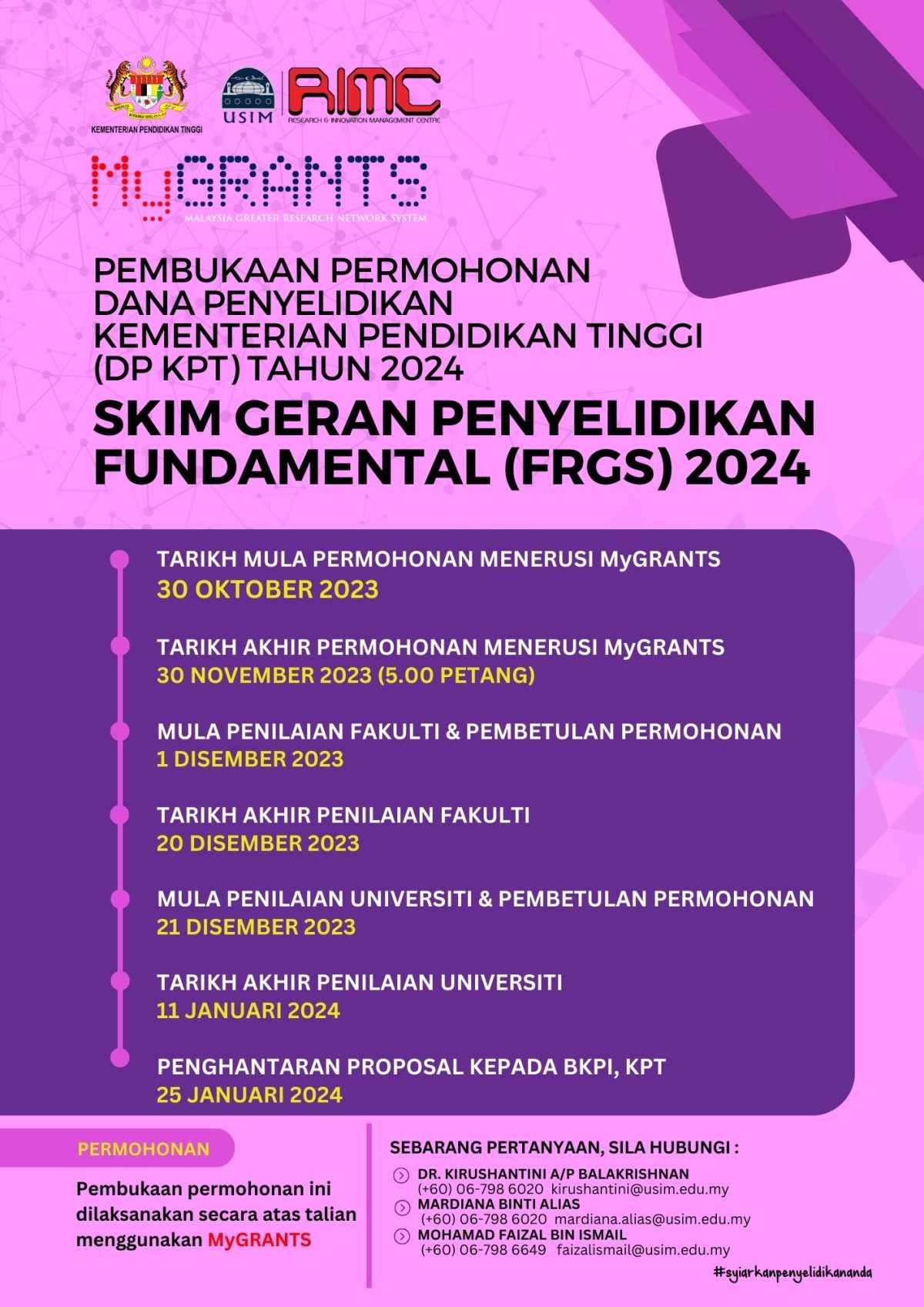 PEMBUKAAN SKIM GERAN PENYELIDIKAN FUNDAMENTAL (FRGS) 2024 PPPI USIM